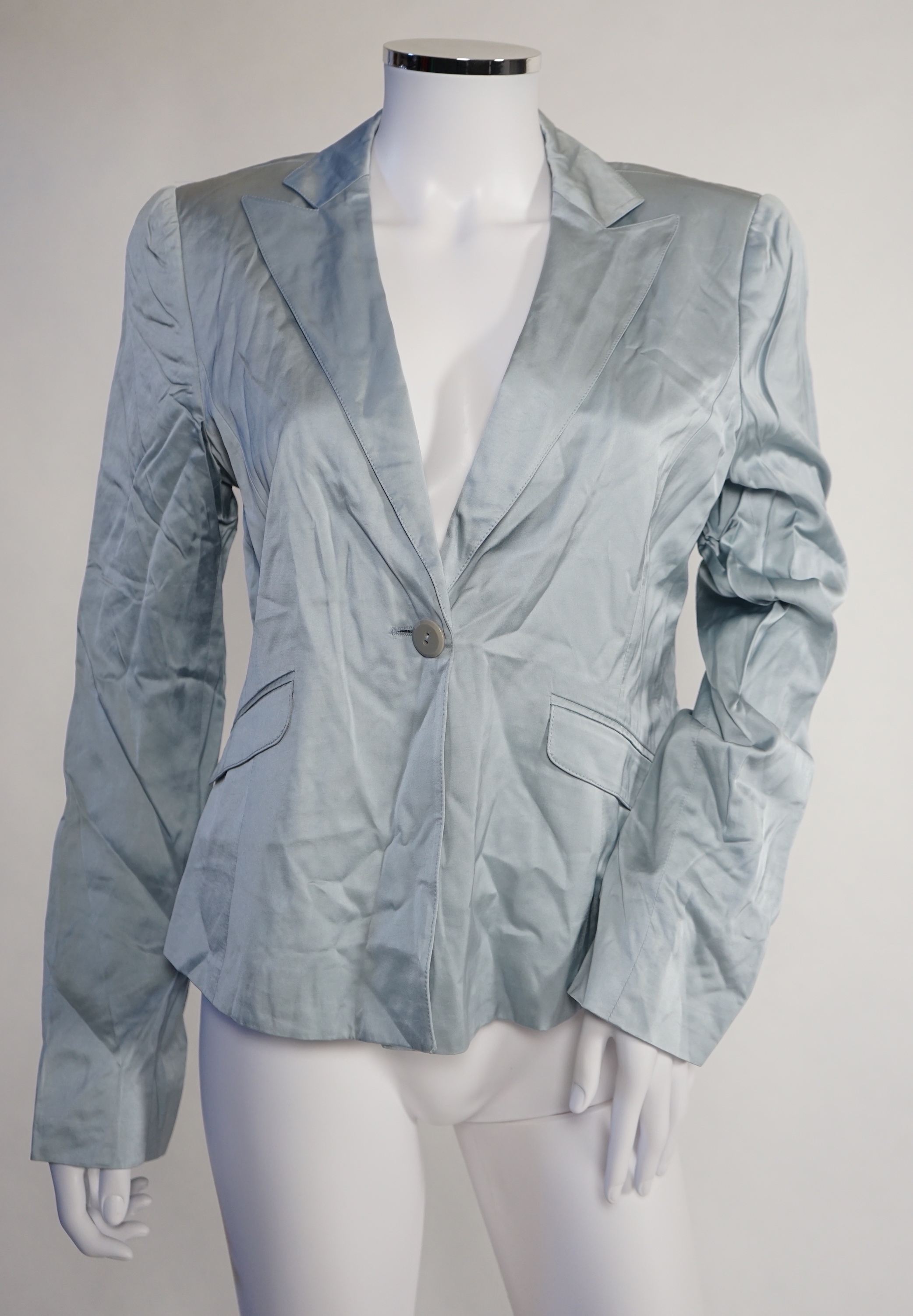 Four Emporio Armani lady's jackets, light blue silk size EU 46, all the others size EU 44